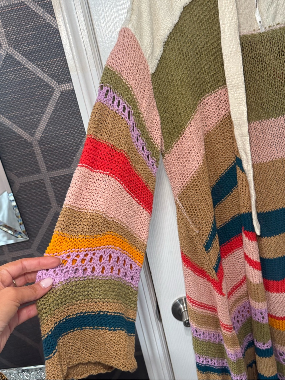πππ Free People Bohemian Multi Stripe Hooded Fringe Cardigan Sweater Poncho πππ - Picture 7 of 11